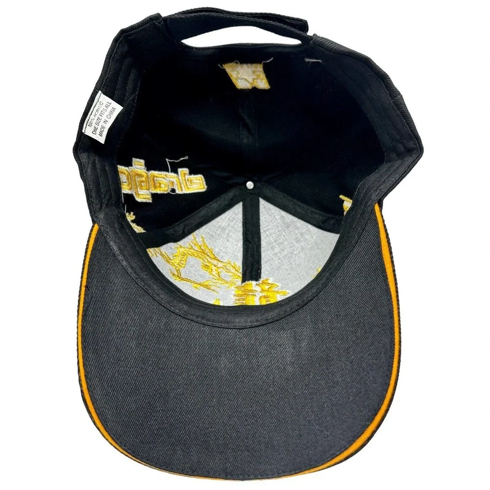 Mega USA Black With Yellow Cap, 3D‎ Embroidered Dragon Strap Back Hat